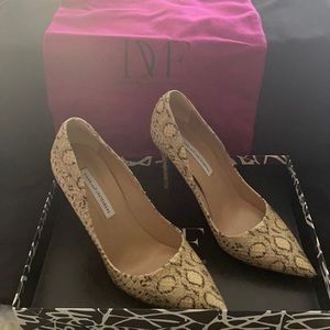 DVF Viper print heels